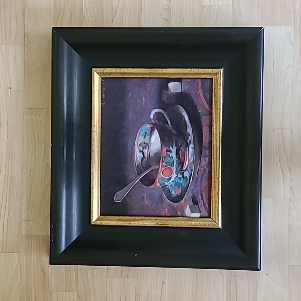 Vintage Shadow Catchers Framed Chinese tea cup oil Painting on Canves 19"×17"
